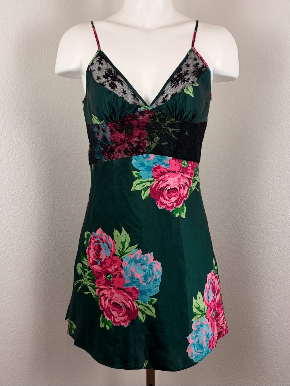 Betsey Johnson Intimates Dark Green Floral Mini Slip Dress